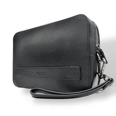 COACH コーチ クラッチバッグ セカンドバッグ F93555 黒 ブラック レザー ブラック金具 ロゴ型押し ストラップ付 メンズ U2
