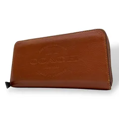 美品 コーチ COACH 長財布 ブラウン 茶色 レザー ラウンドジップ ラウンドファスナー ロゴ型押し シンプル ウォレット W4
