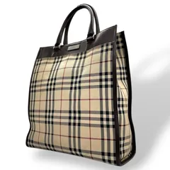 バーバリー BURBERRY ノバチェック ハンドバッグ トートバッグ スクエアトート ベージュ ブラウン 茶 チェック柄 キャンバス レザー シルバー金具 ロゴ レディース メンズ K7