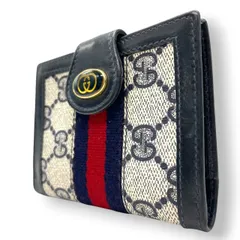 グッチ GUCCI カードケース 名刺入れ 二つ折り GGスプリーム シェリーライン インターロッキングG オールドグッチ PVC レザー ネイビー グレー ヴィンテージ レトロ クラシック メンズ レディース w5