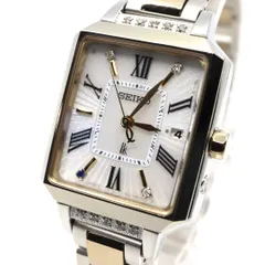 【未使用級／稼働品】セイコー ルキア LUKIAYASE プロデュース 限定モデル SSVW105 1B32-0AP0 ソーラー電波 ダイヤモンド サファイア 白蝶貝 スクエア レディース 腕時計 コンビ 希少 レア クリーニング済 G8