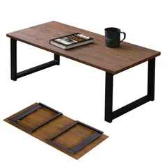 【在庫セール】インダストリアル 【木目調天板×スチール脚】 リビング 机 ソファテーブル テーブル 幅90 折りたたみ ブラウン センターテーブル 頑丈 ローテーブル LT-4396BR 萩原(Hagihara)