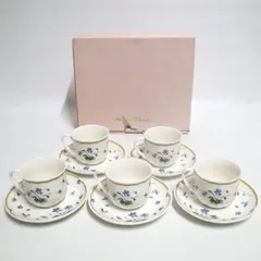 前畑製陶 大地真央プロデュース ティーカップ＆ソーサー 5客セット 金彩 スミレ柄 箱付き