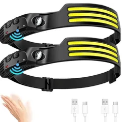 2個セット　3ライン LED ヘッドライト アウトドア 防災 ヘッドランプ 充電　人感　センサー 軽量　登山 釣り 頭 ライト ランプ 軽　めっちゃ明るくてびっくり　人気商品のサムネイル