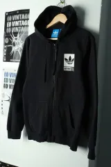 (S-M) adidas アディダス フードジップアップ 使用感 オリジナル 起毛 ブラック-1693E