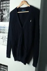 W(M-L) ポロラルフローレン ニット カーディガン ケーブル編み ポニー-16955