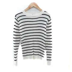 N.Natural Beauty Basic N.ナチュラルビューティーベーシック ニット カットソー リブ ラウンドネック 長袖 ボーダー柄 M オフホワイト 黒 ブラック /HO2