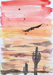 原画#134 黒猫 猫 サントリーニ島 水彩画 ドローイング インテリア