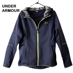 【UNDER ARMOUR/アンダーアーマー】ジップアップパーカー 裏フリース 裏もこ スウェットパーカー フード付き 裏起毛 ネイビー 紺（中古）