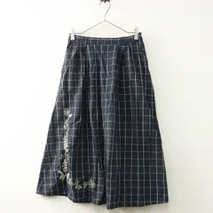 サマンサモスモス Samansa Mos2 SM2 チェック柄生地刺繍スカート F‖ネイビー ボトムス ロング フレア イージー【2400014734928】