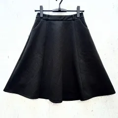 Pittok ピットク フレアスカート ミモレ丈 ひざ丈 裏地あり タック ブラック Mサイズ ◇〇