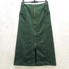 SALOON サルーン フロントジップ Iライン ロング スカート スエード スリット グリーン サイズ36 ◇〇☆