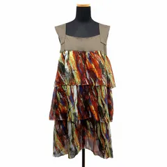 コユキ KOYUKI アーモンド アイ ALMOND EYE ノースリーブ ワンピース ティアード フリル 総柄 チュニック 38 カーキ オレンジ系 マルチ レディース