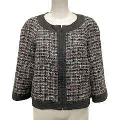 CHANEL(シャネル) ジャケット サイズ38 M レディース P30546 グレー×黒×ピンク 七分袖/春/秋/ジップアップ コットン