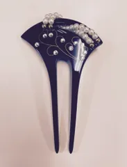 かんざし 簪 髪飾り 和装 和服 着物 浴衣 かわいい おしゃれ パール バチ型 二本差し ビーズ付ビーズ付P_2