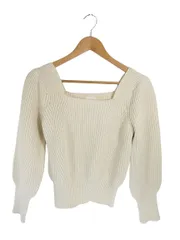 カスタネ Kastane プルオーバー セーター スクエアネック 長袖 編み込み 無地 ベージュ サイズF QQQ