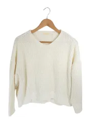 アースミュージック&エコロジー EARTH MUSIC & ECOLOGY プルオーバー セーター 五分袖 編み込み 無地 ホワイト サイズF QQQ