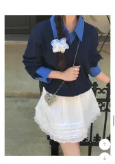 ネイビー ネイビー ニットカーディガン 一体型 シャツ レイヤード ニットカーディガン