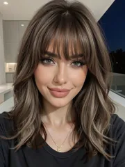 インチ エレガントなグレー ロング カーリーウィッグ ハイライト付き バング付き - ダークルーツからライトチップまでのシンセティックヘアウィッグ、女性の日常、