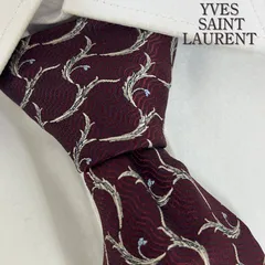 《美品》YVES SAINT LAURENT (イヴサンローラン) シルクネクタイ 総柄 小紋 ワインレッド ブラック ホワイト ブルー