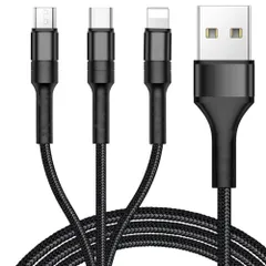 【お得】2本セット　3in1 USB充電ケーブル USB Type-A to Type-C／Lightning／Micro-B  三ツ口