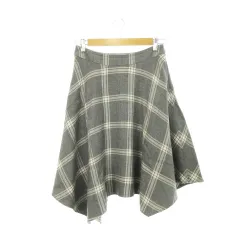 ヴァニラコンフュージョン vanilla confusion スカート フレア ミモレ ロング ウール ヘムライン アシンメトリー チェック 総柄 38 グレー /AH6