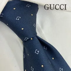 《美品》GUCCI (グッチ) シルクネクタイ イタリア製 GGロゴ パターン ドット ネイビー ブルー ゴールド