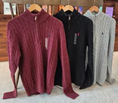 ポロ ケーブル編み ケーブル編み ハーフジップ ニート 在庫処分 出品