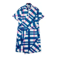 サイズ：L MUNSING WEAR マンシングウェア 2023年モデル ハーフジップ 半袖ワンピース チェック柄 ネイビー系 [240101596787] ゴルフウェア レディース ストスト