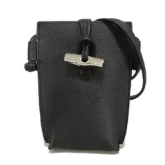 Longchamp ロンシャン ロゾ フォン ケース カウハイドレザー ブラック メタルバンブー シルバー スマホケース ポシェット ミニバッグ ホース エンボス ノワール ショルダーバッグ 34180HPN001