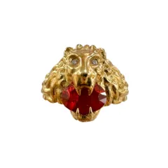 ♪GUCCI グッチ ライオンヘッド K18YG ファイアオパール ダイヤ リング 11号