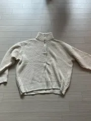 アイボリー ハーフネック ニット ジップアップ