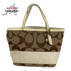 COACH コーチ シグネチャー ベージュ ホワイト ゴールド金具 レザー/キャンバス B0767-10123 トートバッグ ハンドバッグ レディース 401829【中古】