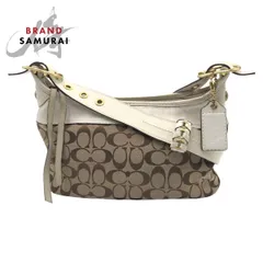 美品 COACH コーチ シグネチャー ブラウン ホワイト ゴールド金具 キャンバス F11444 ショルダーバッグ 斜め掛け可能 レディース 405051【中古】