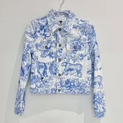 中古ブランドセレクト ディオール ブルー & 白 プリント ジャケット