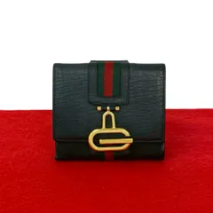 極 美品 GUCCI グッチ シェリーライン GG ロゴ 金具 キャンバス レザー 本革 二つ折り財布 ミニ ウォレット カードケース ブラック 30303