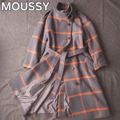 【👌値下げ交渉受付中】【MOUSSY】マウジー 秋冬 チェック柄 ウール混 ロングトレンチコート 1 Mサイズ相当 グレー レディース ベルト チンストラップ付き