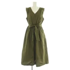 ナノユニバース nano universe コットン ノースリーブワンピース ギャザー ベルト付 38 カーキ /MY ■OS