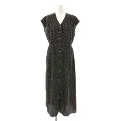 グリーンレーベルリラクシング ユナイテッドアローズ green label relaxing FFCランダムドットVネックショートスリーブ ワンピース フレンチスリーブ ロング 黒 白 /NR ■OS