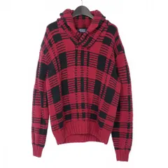 ポロ バイ ラルフローレン Polo by Ralph Lauren 90s ショールカラー ハンドニット セーター チェック LL 赤 黒 レッド ブラック