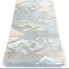 ［4909］袋帯 草花菱雲取文様 銀糸 シルバー 六通 正絹 着物 フォーマル