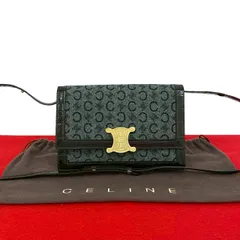 極 美品 袋付 ELINE セリーヌ ヴィンテージ Cマカダム ロゴ 金具 ウール レザー 本革 ショルダーバッグ ポシェット ブラウン グレー 10327