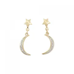 K18YG/K18WG スター×ムーン ダイヤモンド ピアス 0.04CT