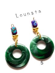 3908ターコイズピアス グリーン 大ぶりピアス 天然石ピアス 樹脂ピアス