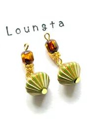 3910チェコビーズピアス ブラウン グリーン 小ぶりピアス 樹脂ピアス