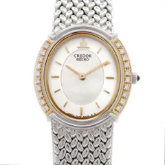 電池交換済 SEIKO セイコー クレドール ダイヤベゼル 5A70-3000 ダイヤモンド 白 ホワイトシェル K18YG イエローゴールド SS ステンレス コンビ レディース クォーツ【6ヶ月保証】【腕時計】【中古】 SEIKO - 電池交換済 SEIKO セイコー クレドール ダイヤベゼル 5A70