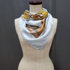 【EL6】BURBERRY バーバリーズ 大判 スカーフ レトロ ヴィンテージ ノバチェック ホースロゴ 水色 ライトブルー タグ付き シルク100％ 　MK11495