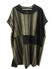 シセンドウ 詩仙堂 HITOSHI TAMURA  ちりめん 縮緬 レイヤード チュニック フード付き ストライプ 切替 ブラック 黒 ベージュ ロングベスト トップス