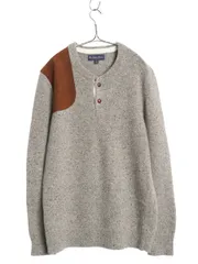 【お得なクーポン配布中!】 ブルックスブラザーズ ヘンリーネック ニット セーター メンズ L / メリノ ウール ショルダーパッチ ハンティング シューティング ネップ