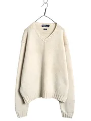 【お得なクーポン配布中!】 90s ポロ ラルフローレン Vネック ニット セーター メンズ XXL / オールド ウール ハンドメイド ナチュラル ポニー無し 無地 大きいサイズ